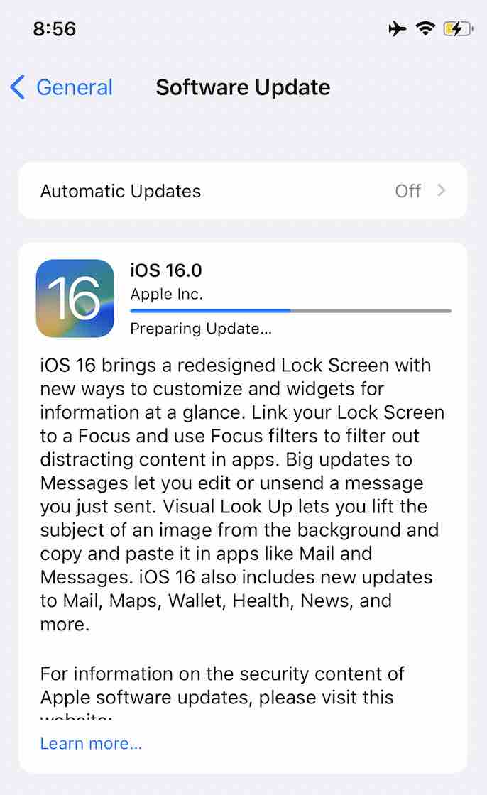 iOS 16 preparing update
